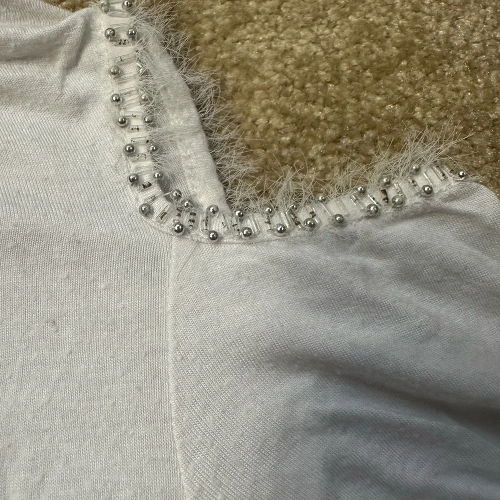 BKE Cream Sleeveless Blouse with Beaded Trim - Picture 6 of 7